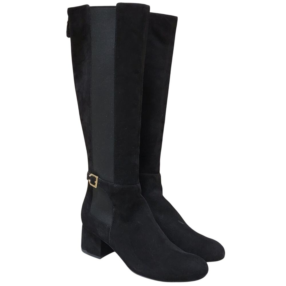 Cole Haan Women Avani Stretch Block Heel Riding Boots Size US 8.5B Black Suede